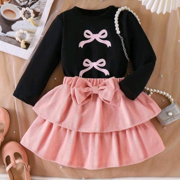 2piece set pink skirt black top