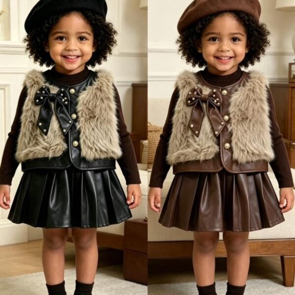3piece leather skirt and fur coat