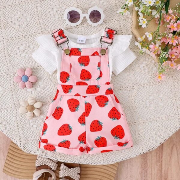 dungaree baby short with strawberry design