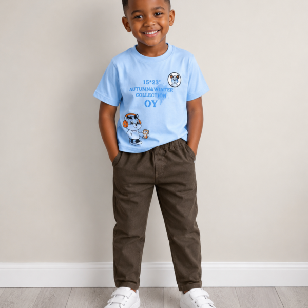 boys brown soft jeans and t-shirt