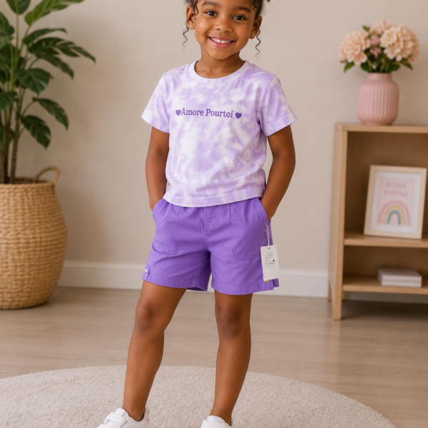 girls purple shorts with top