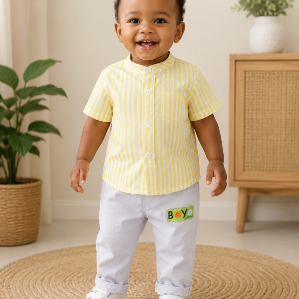 yellow chinese collar shirt